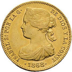 10 Escudos Isabel ll 1868, Gold 900er, KM# 636.1, vz.Automatically ...