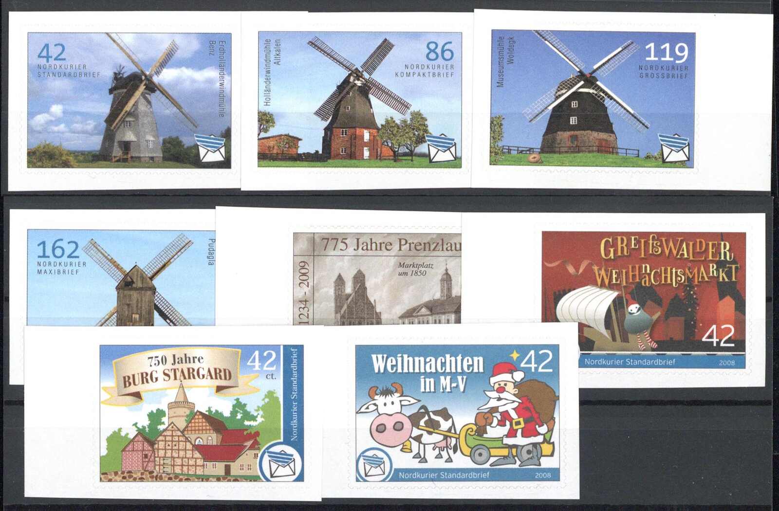 Neubrandenburg: Nordkurier, Windmühlen 4 Werte tadellos **. Dazu 4 ...