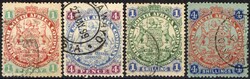 1 P, 4 P, 1 Sh und 4 Sh Wappen im Kreis (Enden des Schriftbandes ...