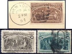 Christoph Kolumbus, 5 C braun auf Briefstück, 10 C braun/grauschwarz ...