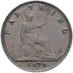 Farthing 1874 H, Victoria (1837-1901), KM# 753, vz.