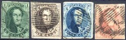 1858/1861, König Leopold im Medaillon, 1 C grün, 10 C braun, 20 C ...