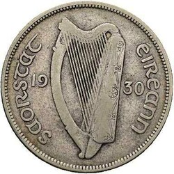 1/2 Crown 1930, Harp/Horse, KM# 8, ss/vz.