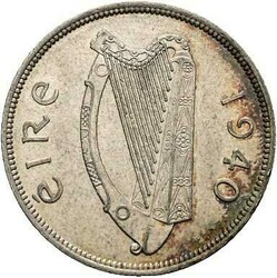 1/2 Crown 1940, Harp/Horse, KM# 8, ss/vz.