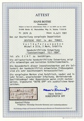 2 Mk. trüblila, waagr. Kabinettpaar mit hs. Entwertung ...