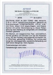 20 Pfg. ultramarin, Prachtpaar mit K1 "KAISERL.DEUTSCH. P.A ...