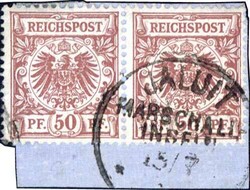 50 Pf Krone/Adler im waagerechten Paar auf Briefstück gest. "JALUIT ...