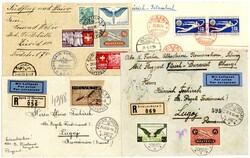 vier dekorative Flugpostbelege mit besseren Frankaturen ...