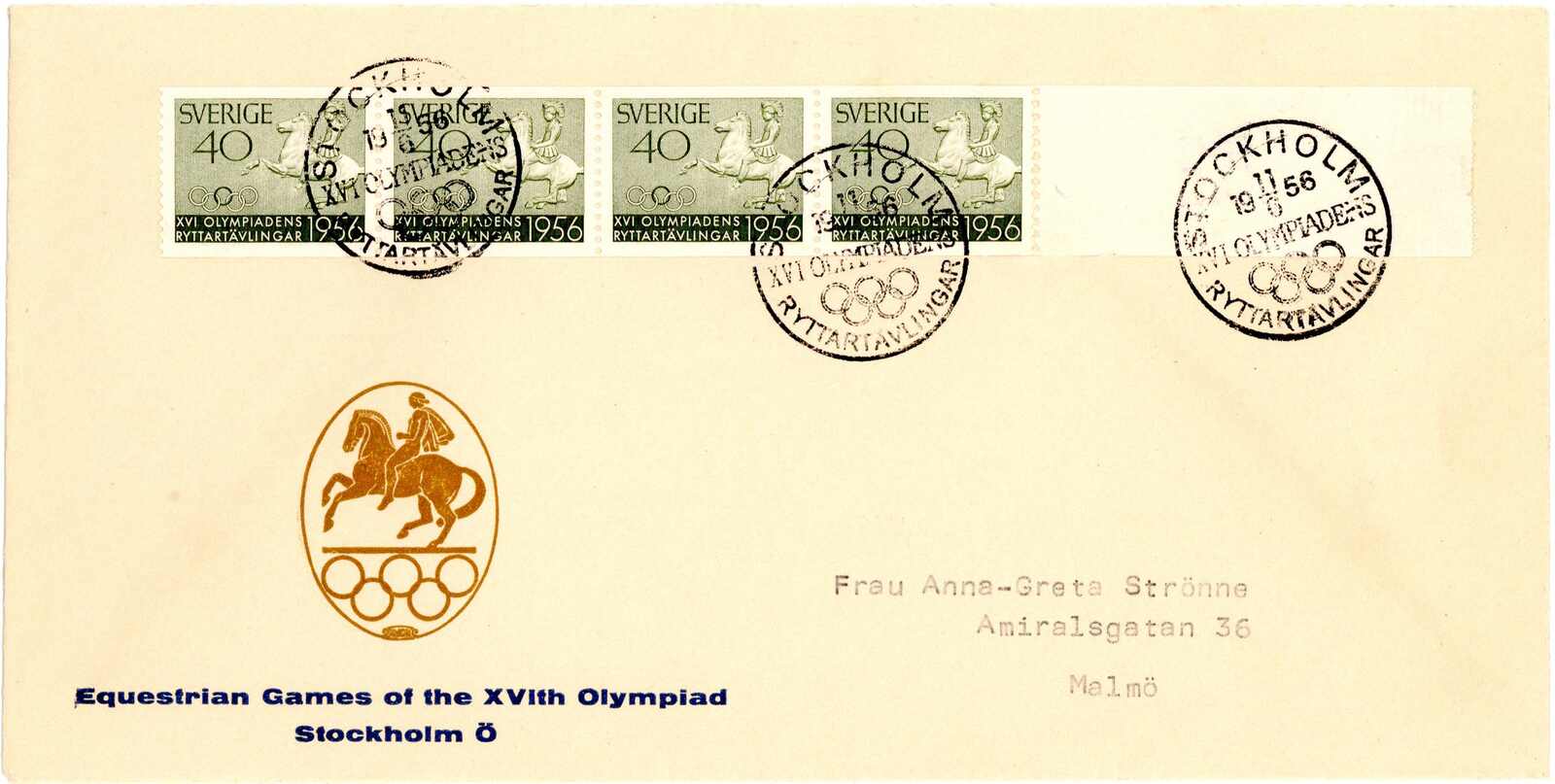 Reiterolympiade Stockholm 1956, Bf. vom Org-Büro Reiterolympiade, ...