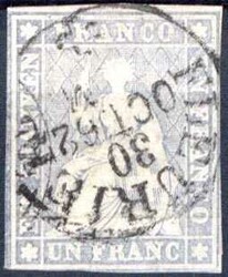 1 Franken violettgrau, 2. Berner Druck auf mittelstarkem Münchner ...