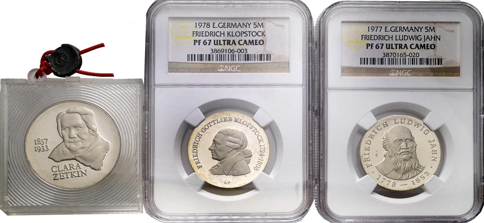 1977/1982, Lot von drei verschiedenen PP-Gedenkmünzen mit 20 Mark ...