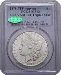 1878-7TF Morgan Silver Dollar Top 100, PCGS MS-63, R78 VAM 141 ...