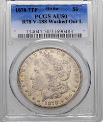 1878 7TF Morgan Silver Dollar Hit List, PCGS AU-50, R78 V-188 Washed ...