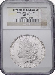 1878 7TF B1 Reverse Morgan Silver Dollar, NGC MS-63, VAM-83 LOW "8"