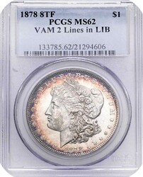 1878- 8TF Morgan Silver Dollar, PCGS MS-62, VAM-2, Lines in LIB
