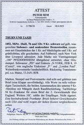 1852, 9 Kr. schwarz auf gelb, waagerechter Siebener- und senkrechter ...