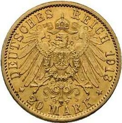 Preussen: 20 Mark 1913 A, Wilhelm II. (1888-1918), AKS 124, ...