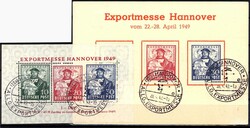 10, 20, 30 Pf. Exportmesse auf Messekarte sowie Block 1a je mit Sstpl ...