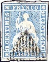 10 Rp. blau 1854 Münchner Druck voll- überrandig, r. berührt, ...