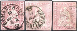 15 Rp. rosa 1854 voll- überr., K1 v. KREUZLINGE(N), LEUKIR(CHEN), ...