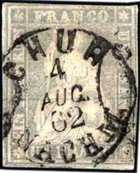 1 Fr. violettgrau 1854, sauber mit K1 CHUR- NACHM., oben ...