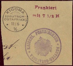 11.6.1916: KIGOMA DEUTSCH OSTAFRIKA mit kleiner Jahreszahl 16 ...