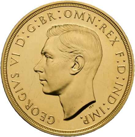 5 Pounds "Quintuple Sovereign" 1937, auf die Krönung Georg VI. ...