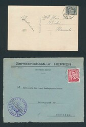 Composition de cachets en étoile sur carte vue, lettres, fragments, ...