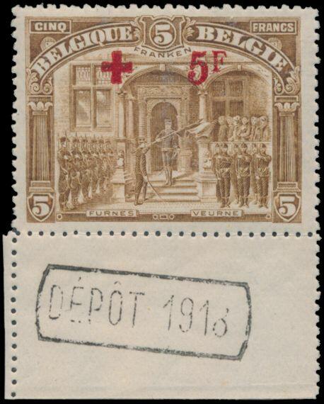 N° 162 „5 Fr. braun” mit „Dépôt 1918”, einwandfrei (OBP ...