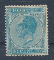 N° 18A "20c. ultramarine", nice centring, but heavy hinge remainder, ...