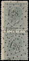 N° 17-Cu "10c. grey", upright pair, cancellation Pt.128-Fleurus, ...