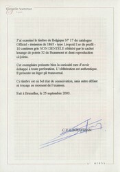 N° 17 "10c. grey", imperforate, cancellation P.32-Beaumont, ...