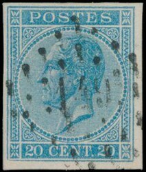 N° 18 "20c blue", imperforate, cancellation P.149-Gilly, Soeteman ...