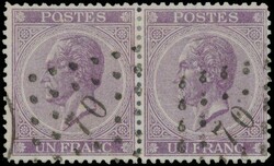 N° 21 "1fr. violet", in pair, cancel Pt.70-Antwerp, ex. Piccus, vf ...