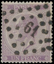 N° 21A "1fr. violet", cancel Pt.61-Bruxelles, very nice colour shade ...