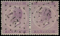 N° 21A "1fr. violet", in pair, with cancel Pt.217-Liège, vf (OBP ...