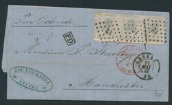 1867 N° 17 "10c. grey", in strip of three, on letter with contents, ...