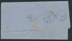 1867 N° 17 "10c. grey", in strip of three, on letter with contents, ...