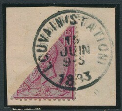 N° 46 "10c. pink", stamp is diagonally cut for a value of 5 cents, ...