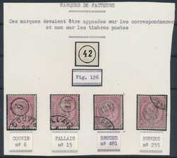 N° 46 (4x) mit Poststempel auf der Marke, Couvin mit Postnummer 6 ...