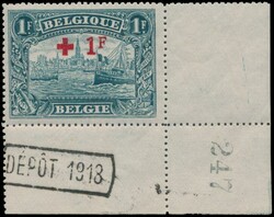 N° 160 „1 Fr. dunkelgraublau” in Bogenecke mit „Dépôt 1918 + ...