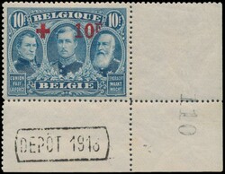 N° 163 „10 Fr. blau” in Bogenecke mit „Dépôt 1918 + N° ...