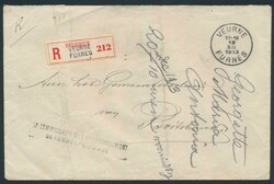 1913, eingeschriebene Sendung ohne Frankierung, aus Veurne/Furnes, ...