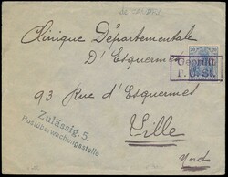 1918 Germania „20 Pf. blau” von Caudry, 5. Januar 1918 nach Lille ...
