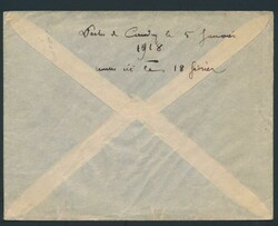 1918 Germania „20 Pf. blau” von Caudry, 5. Januar 1918 nach Lille ...