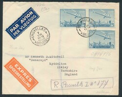 1950 PA 25 „Sikorsky” (3x) auf Expressbrief von Brüssel 7.VIII ...