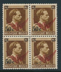 S 33-Cu „50c. auf 70c. braun”, im Viererblock, mit nach rechts ...