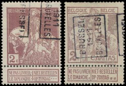 PRE 85 und 89 „2c. violettbraun”, mit Vorausentwertung „Brussel ...