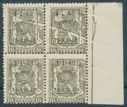 V 575-Cu „10c. Olive”, im Viererblock mit Bogenrand, mit zwei ...