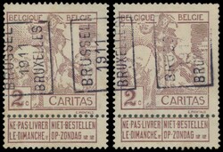 PRE 1734A (2x) „2c. Typ Montald liniert” mit Handrollstempel ...